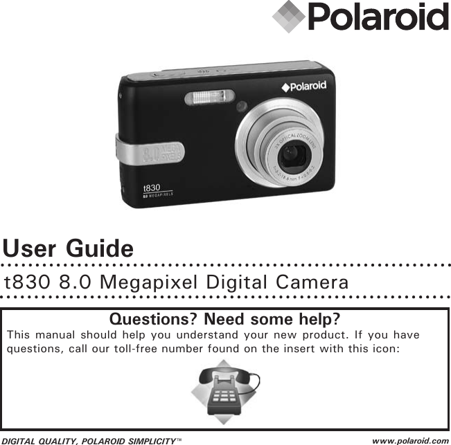 Polaroid Digital Camera T830 Users Manual