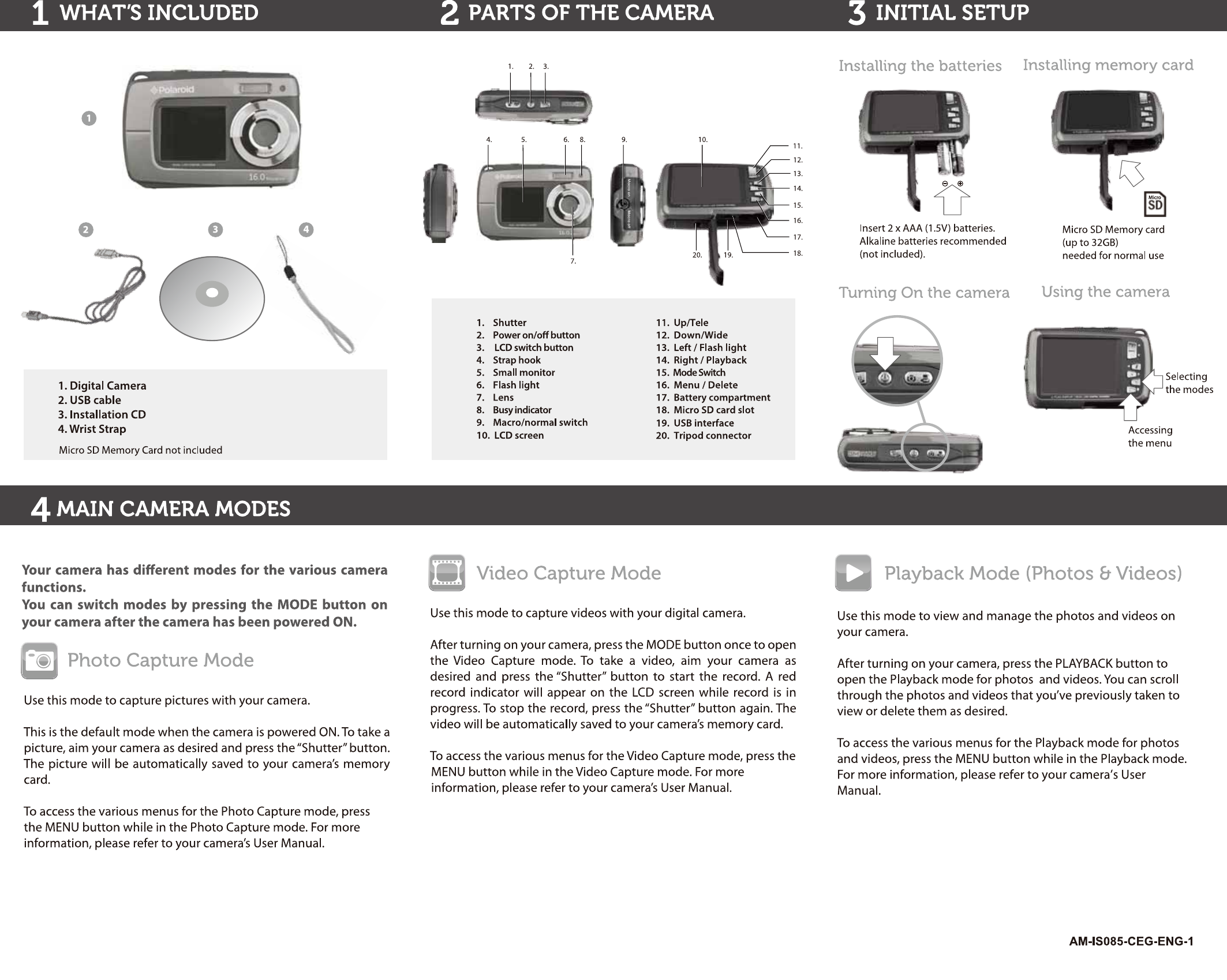 Page 2 of 2 - Polaroid Polaroid-Is085-Quick-Start-Manual- AM-IS085-CEG-ENG-1  Polaroid-is085-quick-start-manual