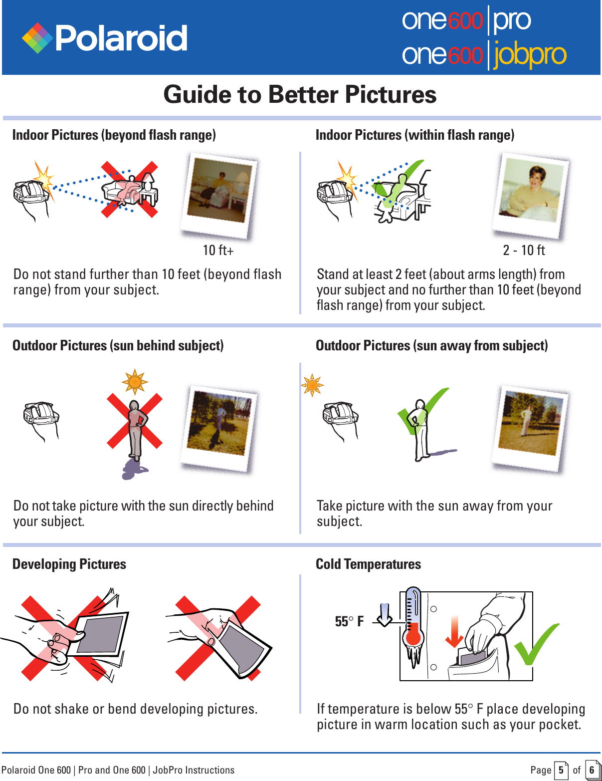Page 5 of 6 - Polaroid Polaroid-One-600-Jobpro-Operating-Instructions- One600 Pro/JobPro User Guide  Polaroid-one-600-jobpro-operating-instructions