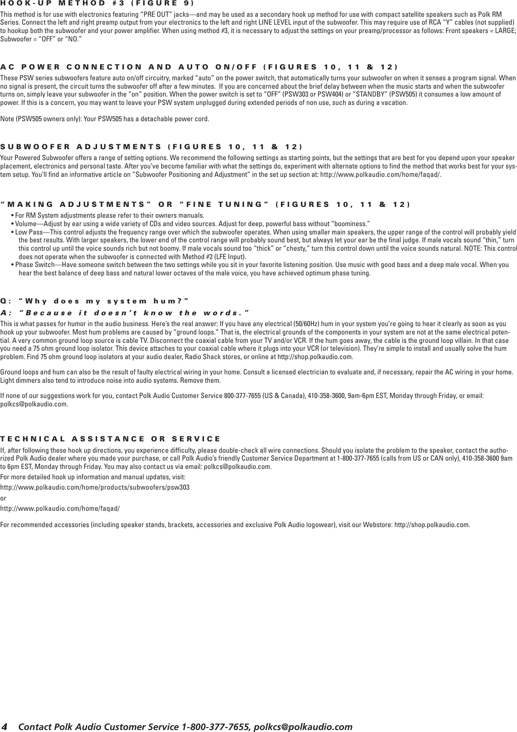 Page 4 of 12 - Polk-Audio Polk-Audio-Psw-303-Users-Manual- PSW303/404/505Manual.qk  Polk-audio-psw-303-users-manual