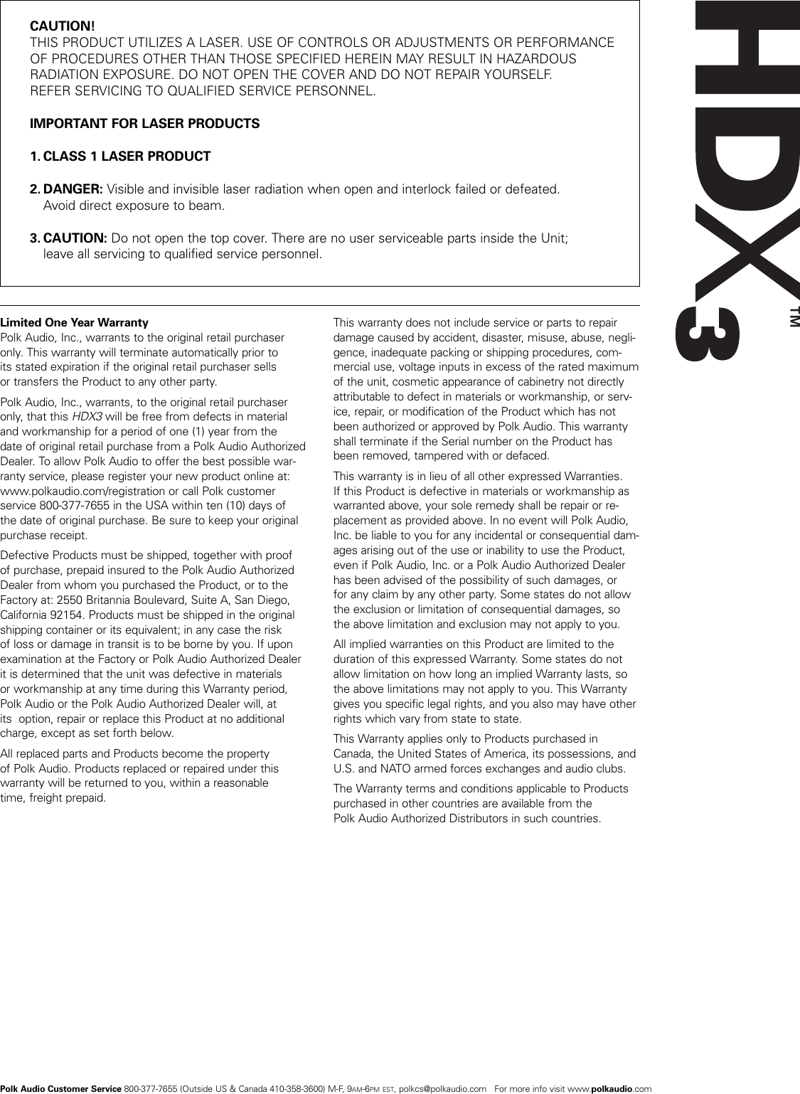 Page 6 of 6 - Polk-Audio Polk-Audio-Radio-Hdx3-Users-Manual-  Polk-audio-radio-hdx3-users-manual