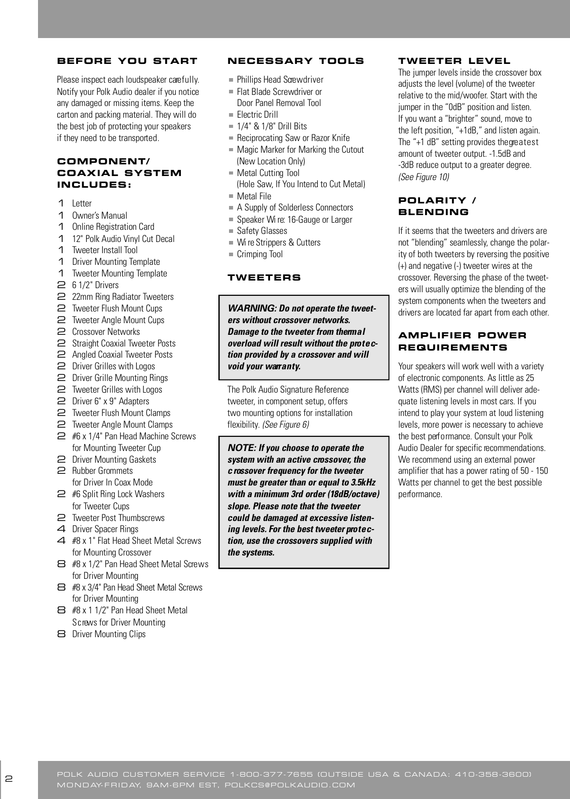 Page 2 of 8 - Polk-Audio Polk-Audio-Speaker-Sr6500-Users-Manual- SR6500 Compaxial Manual Polk-audio-speaker-sr6500-users-manual