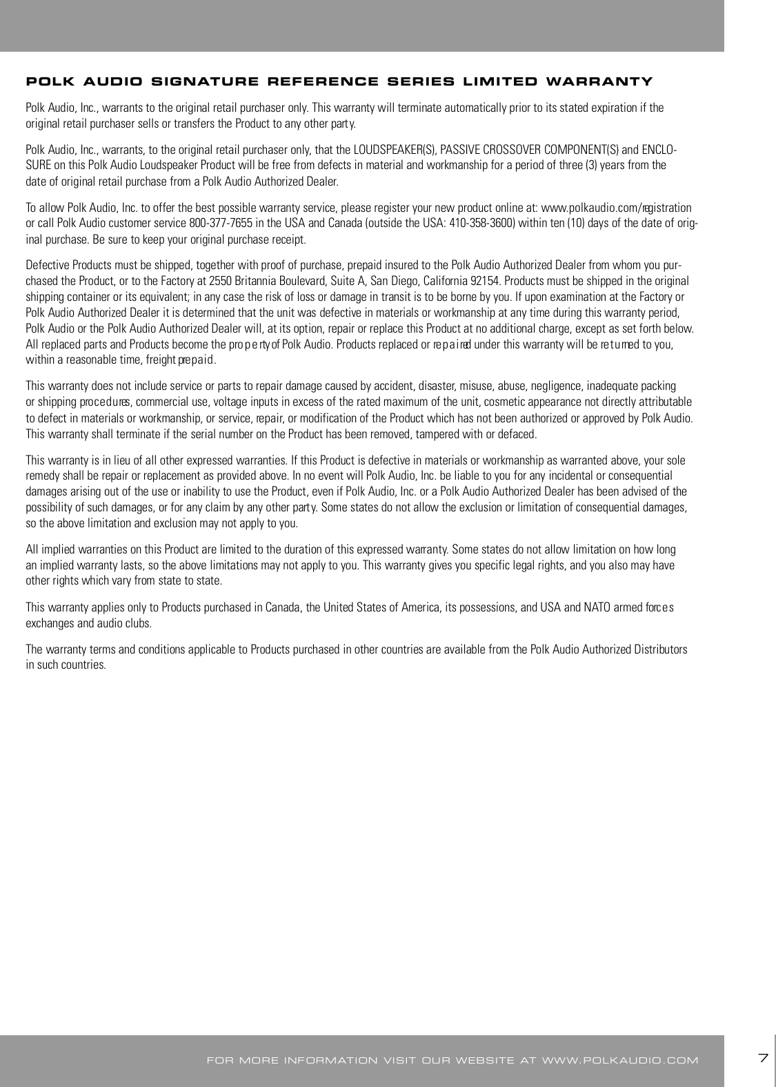 Page 7 of 8 - Polk-Audio Polk-Audio-Speaker-Sr6500-Users-Manual- SR6500 Compaxial Manual Polk-audio-speaker-sr6500-users-manual
