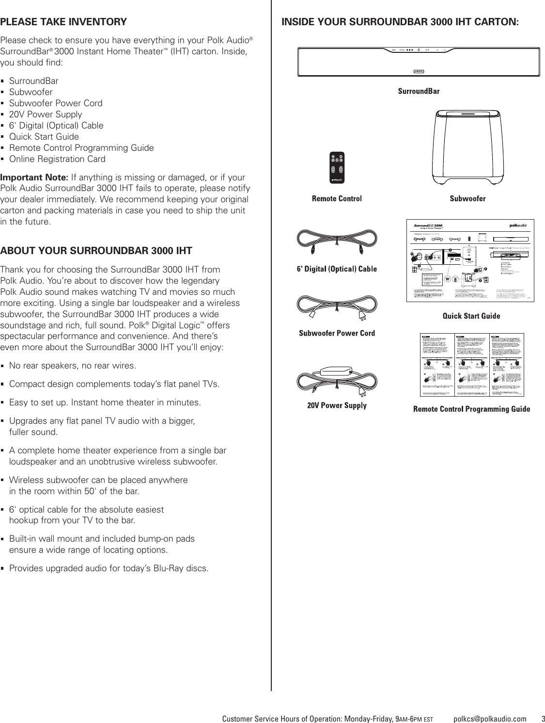 Page 3 of 12 - Polk-Audio Polk-Audio-Surroundbar-3000-Users-Manual- IHT3000_MN_1925Rev  Polk-audio-surroundbar-3000-users-manual