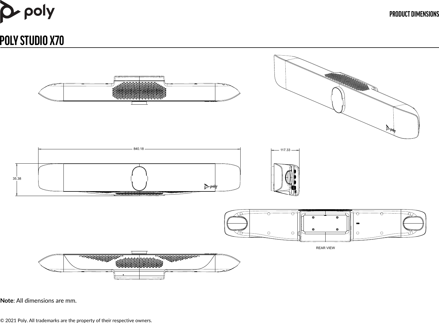 Page 1 of 3 - Poly Studio X70 Product Dimensions ?oid=00D500000007Iy W&ids=0684v00000GIp Yi&d=/a/4v0000002Hx R/ B05c9VK7W8b EVUZDAr Ms TX