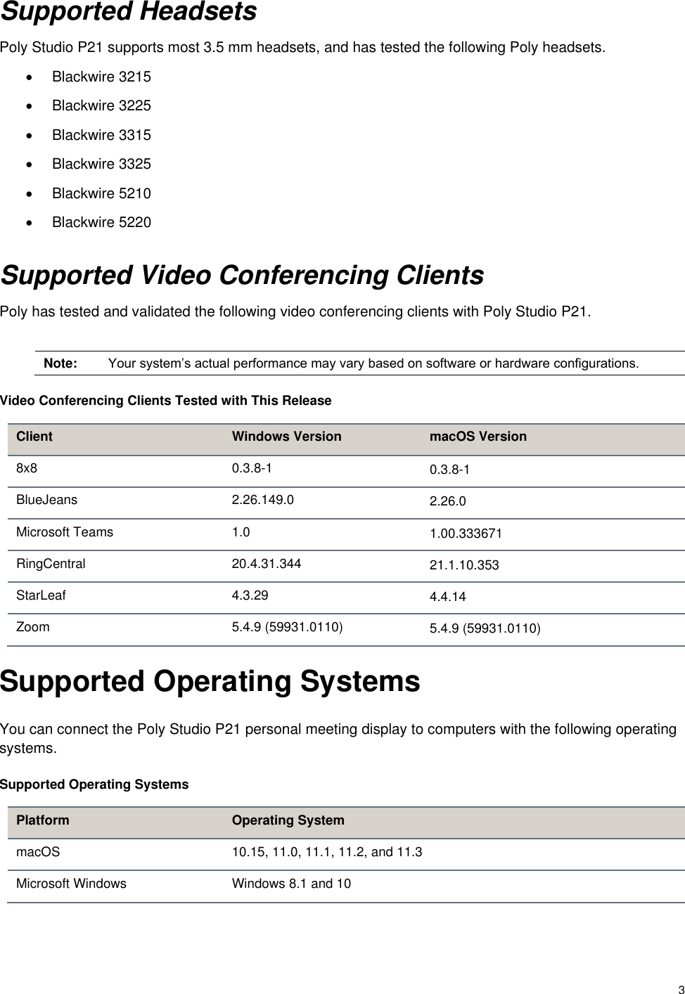 Page 3 of 7 - Poly Studio P21 Release Notes 1-1162 P21-release-notes-1-1162