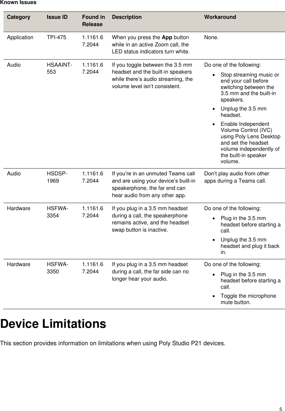 Page 5 of 7 - Poly Studio P21 Release Notes 1-1162 P21-release-notes-1-1162