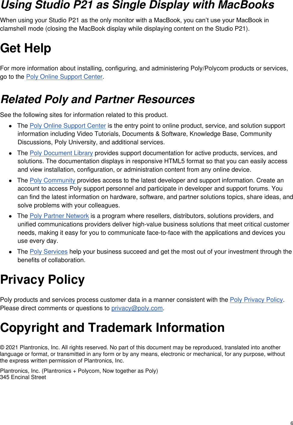 Page 6 of 7 - Poly Studio P21 Release Notes 1-1162 P21-release-notes-1-1162