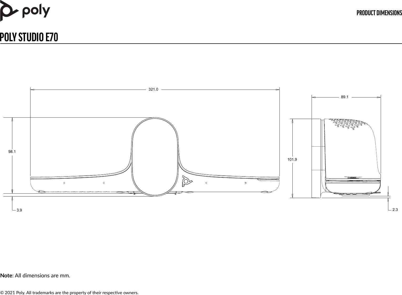 Page 1 of 1 - Poly Studio E70 Product Dimensions Prod-dim-studio-e70-Nov2021
