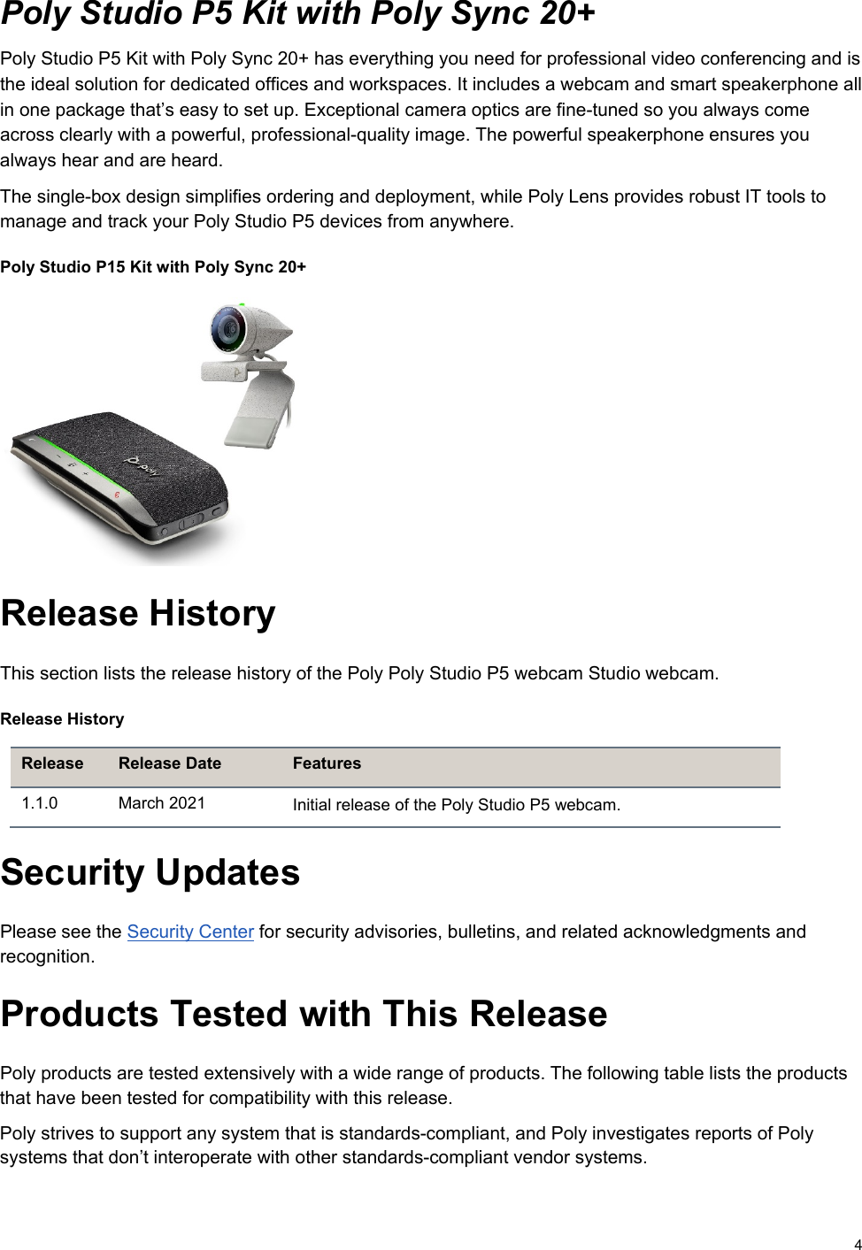 Page 4 of 7 - Poly Studio P5 Webcam 1.1.0 Release Notes Studio-p5-release-notes-en