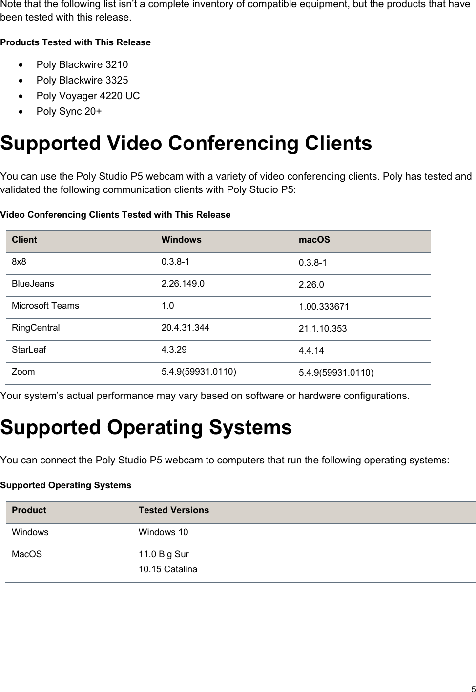 Page 5 of 7 - Poly Studio P5 Webcam 1.1.0 Release Notes Studio-p5-release-notes-en