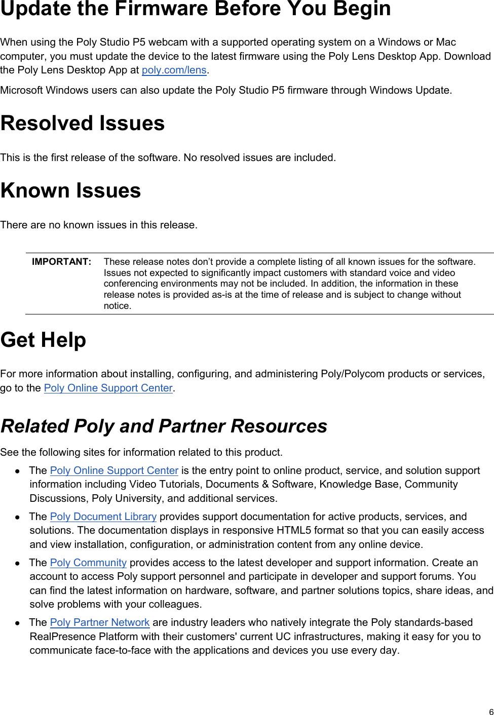Page 6 of 7 - Poly Studio P5 Webcam 1.1.0 Release Notes Studio-p5-release-notes-en