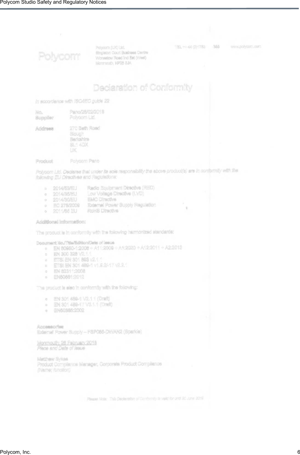 Polycom Studio Safety and Regulatory Notices Polycom, Inc.  6   