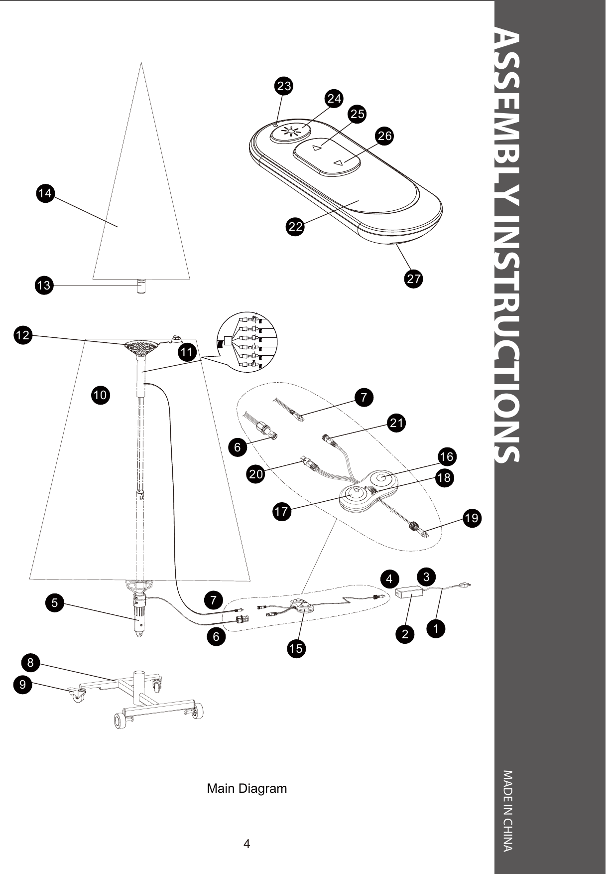 ASSEMBLY INSTRUCTIONS MADE IN CHINA4Main Diagram14131210202121341716181915115776689232425262227