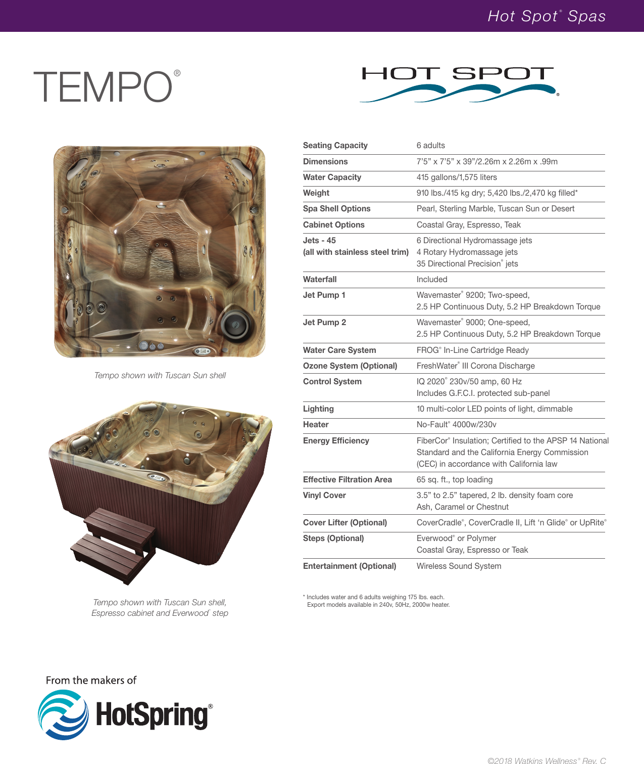 Page 1 of 1 - Hot-Spring-Hot-Spot-Tempo-Spec-Sheet