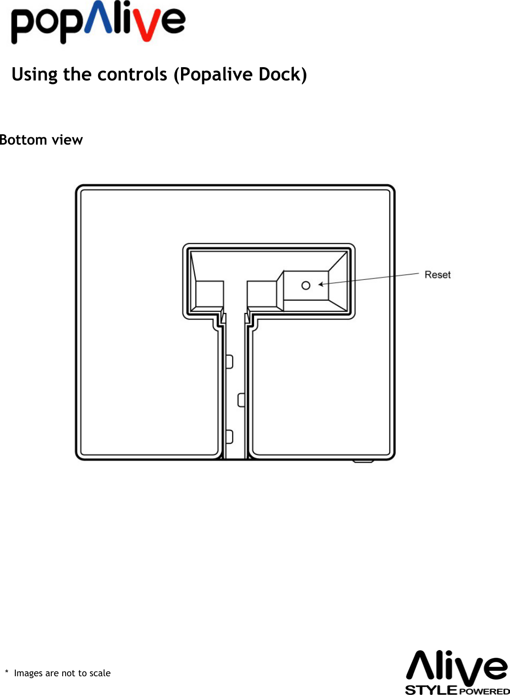 Bottom viewUsing the controls (Popalive Dock)*  Images are not to scale