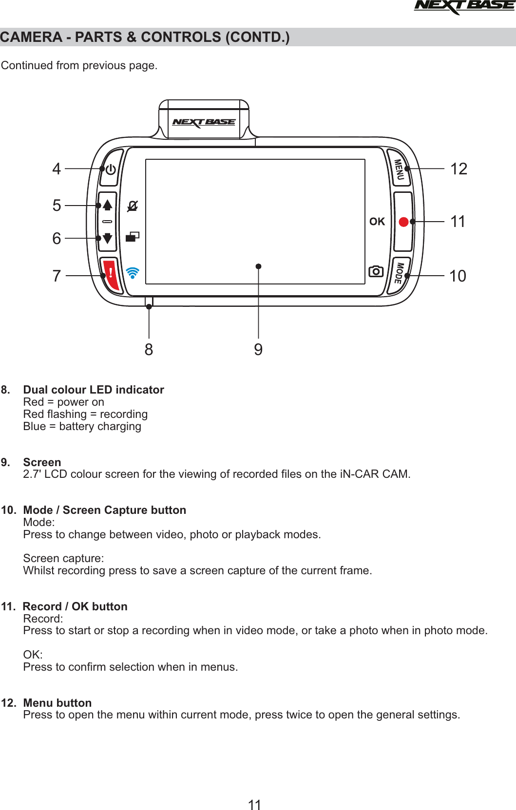Page 11 of Portable Multimedia NBDVR312GW Dashcam User Manual NBDVR312GW   Instruction Manual  English 