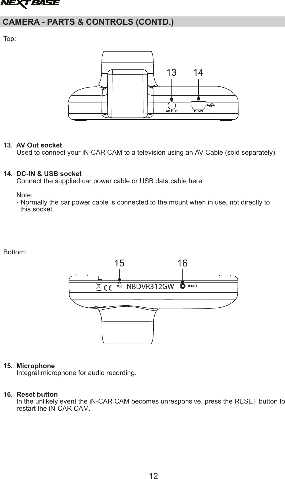 Page 12 of Portable Multimedia NBDVR312GW Dashcam User Manual NBDVR312GW   Instruction Manual  English 