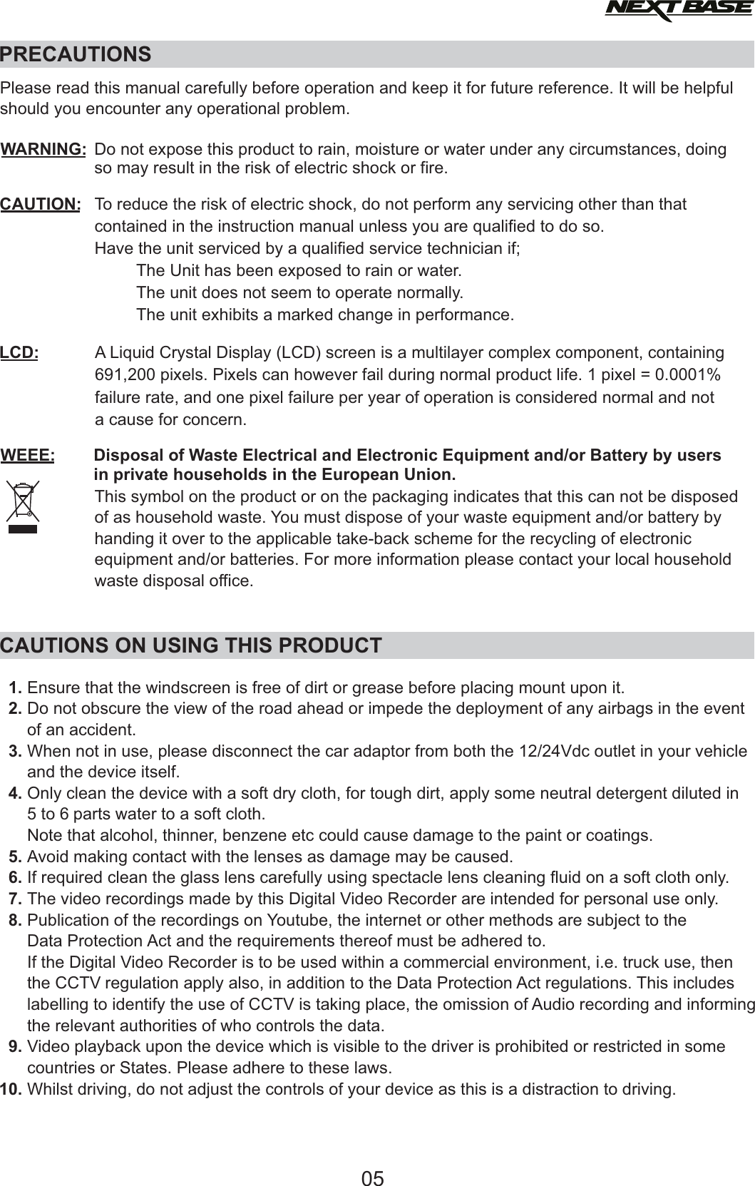 Page 5 of Portable Multimedia NBDVR312GW Dashcam User Manual NBDVR312GW   Instruction Manual  English 