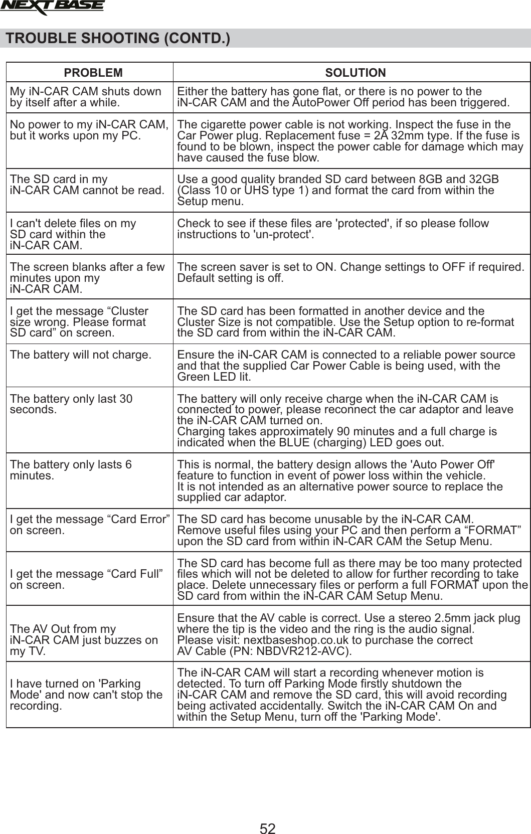 Page 52 of Portable Multimedia NBDVR312GW Dashcam User Manual NBDVR312GW   Instruction Manual  English 
