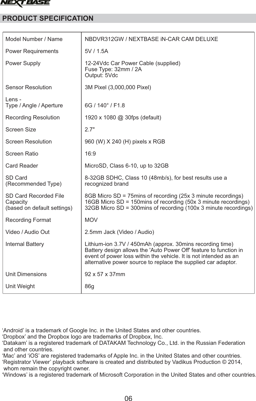 Page 6 of Portable Multimedia NBDVR312GW Dashcam User Manual NBDVR312GW   Instruction Manual  English 