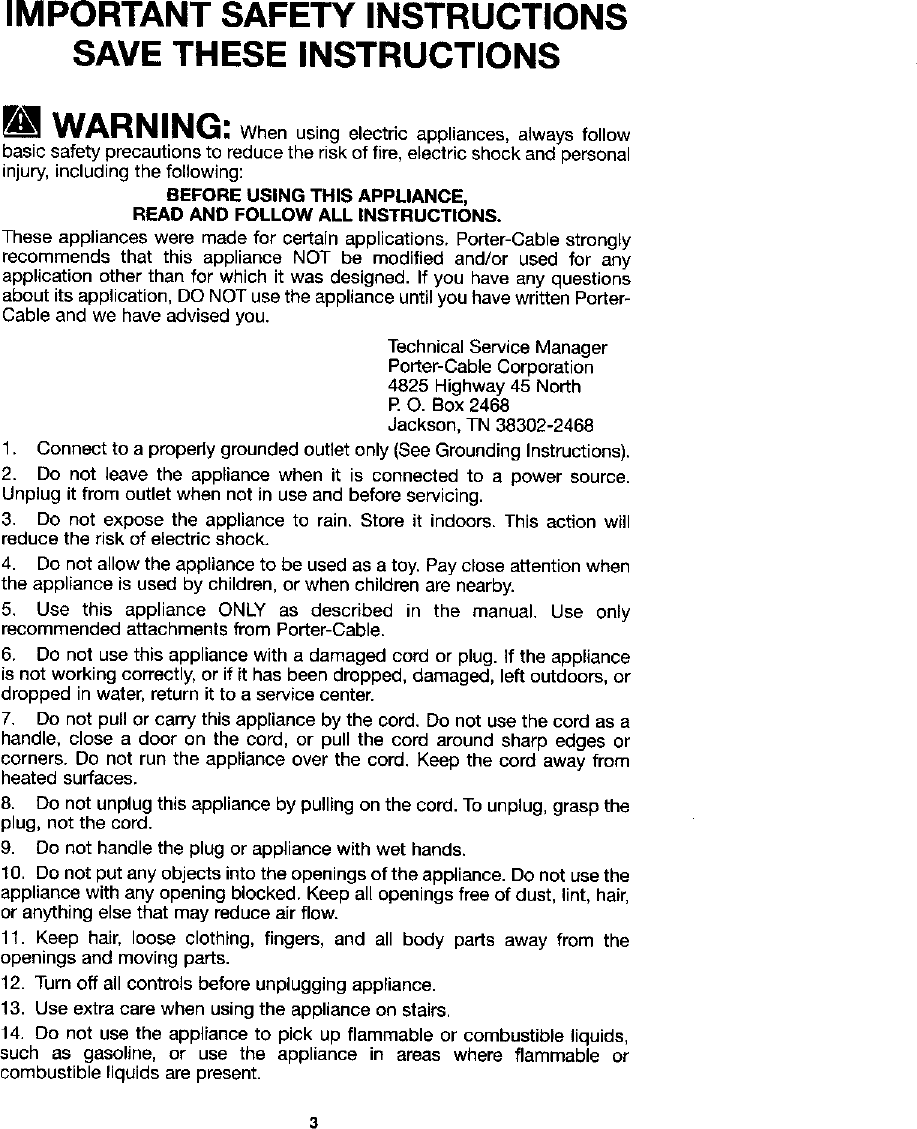 Page 3 of 12 - Porter Cable 7814 User Manual  WET/DRY VAC - Manuals And Guides L0306096