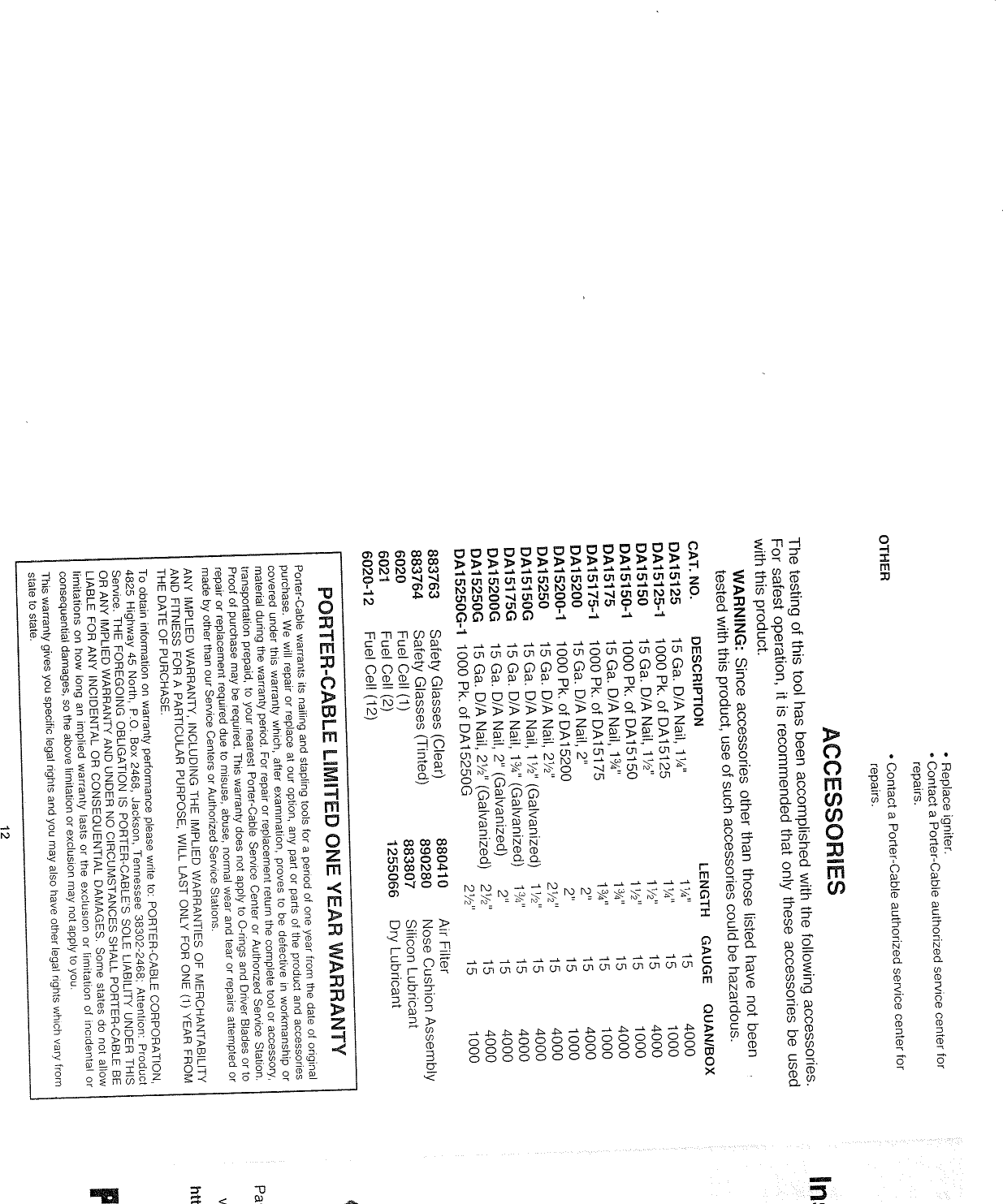 Page 7 of 7 - Porter-Cable Porter-Cable-Bammer-Cda250-Users-Manual- Cda250 Bammer Manual  Porter-cable-bammer-cda250-users-manual