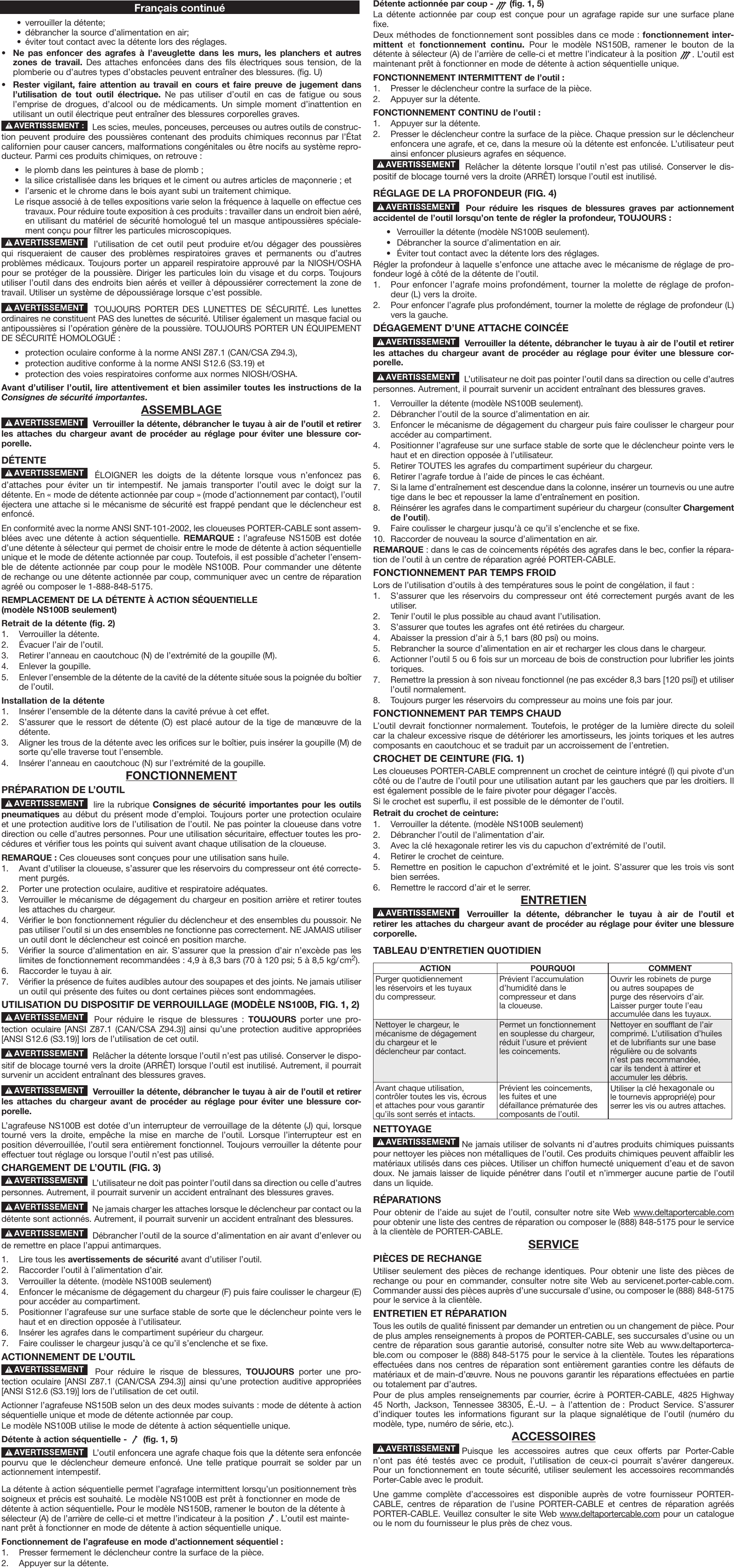 Porter Cable Ns100B Users Manual