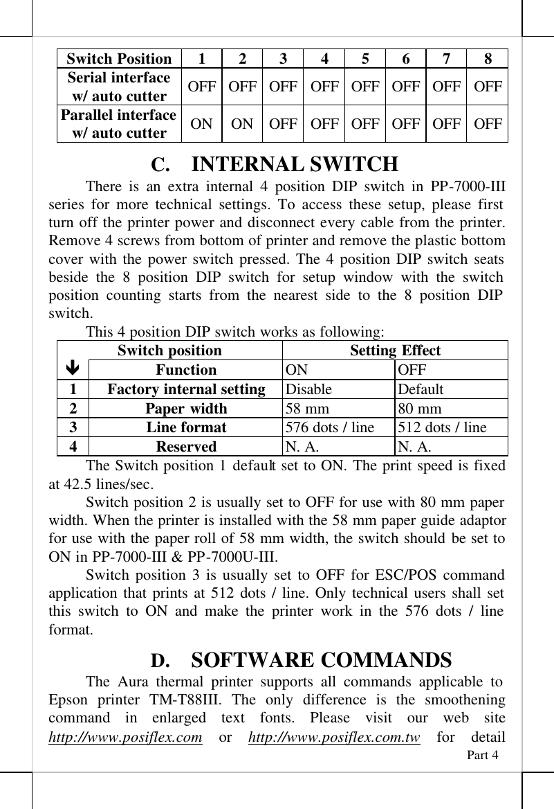 Page 4 of 7 - Posiflex-Business-Machines Posiflex-Business-Machines-Printer-Aura-Series-Thermal-Printer-Users-Manual- Filesrv\prod\PP7KIII-7KUIII Technical Information.prn  Posiflex-business-machines-printer-aura-series-thermal-printer-users-manual