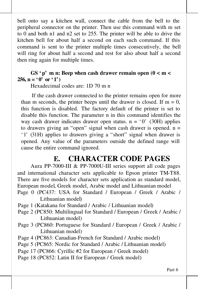 Page 6 of 7 - Posiflex-Business-Machines Posiflex-Business-Machines-Printer-Aura-Series-Thermal-Printer-Users-Manual- Filesrv\prod\PP7KIII-7KUIII Technical Information.prn  Posiflex-business-machines-printer-aura-series-thermal-printer-users-manual