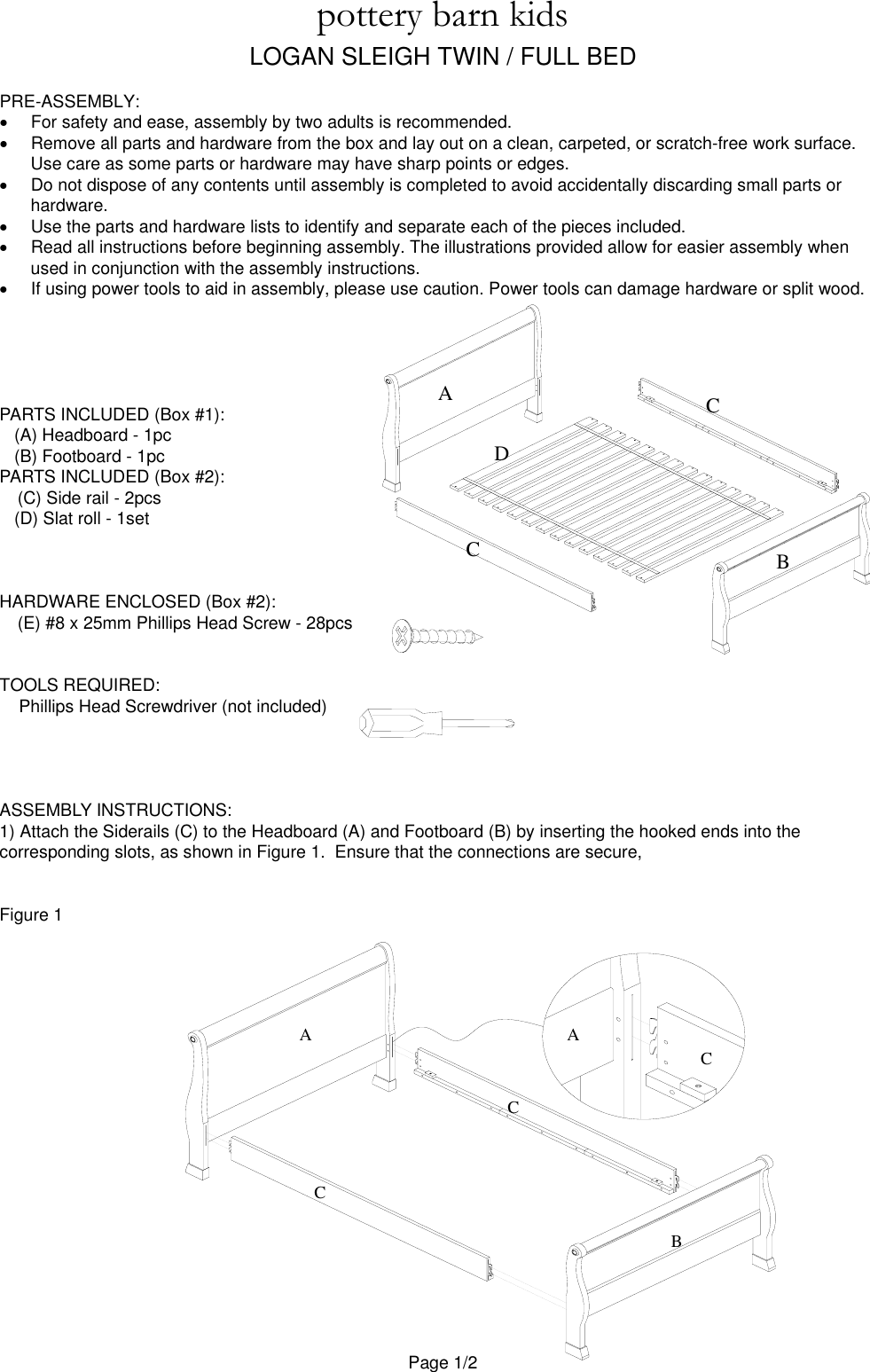 Pottery Barn Logan Bed 84kb Sleigh Twin Full Eng