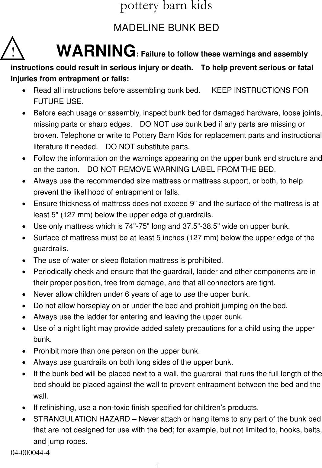 Page 1 of 9 - Pottery-Barn Madeline-Twin-Over-Twin-Bunk-Bed-547Kb - Madeline Bunk Bed_eng_