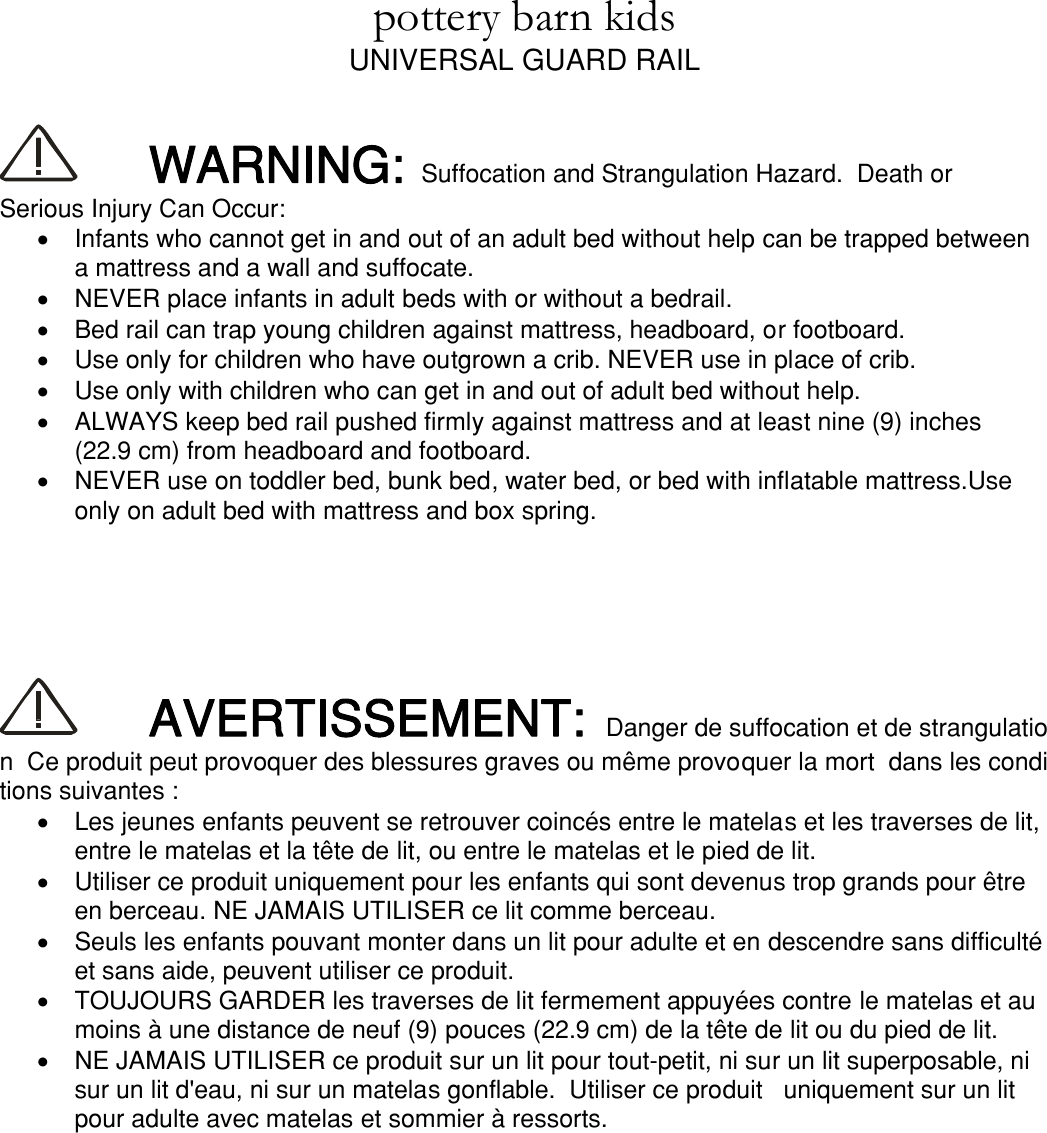 Page 1 of 3 - Pottery-Barn Universal-Guardrails-101Kb These Instructions Are Provided For Your Safety