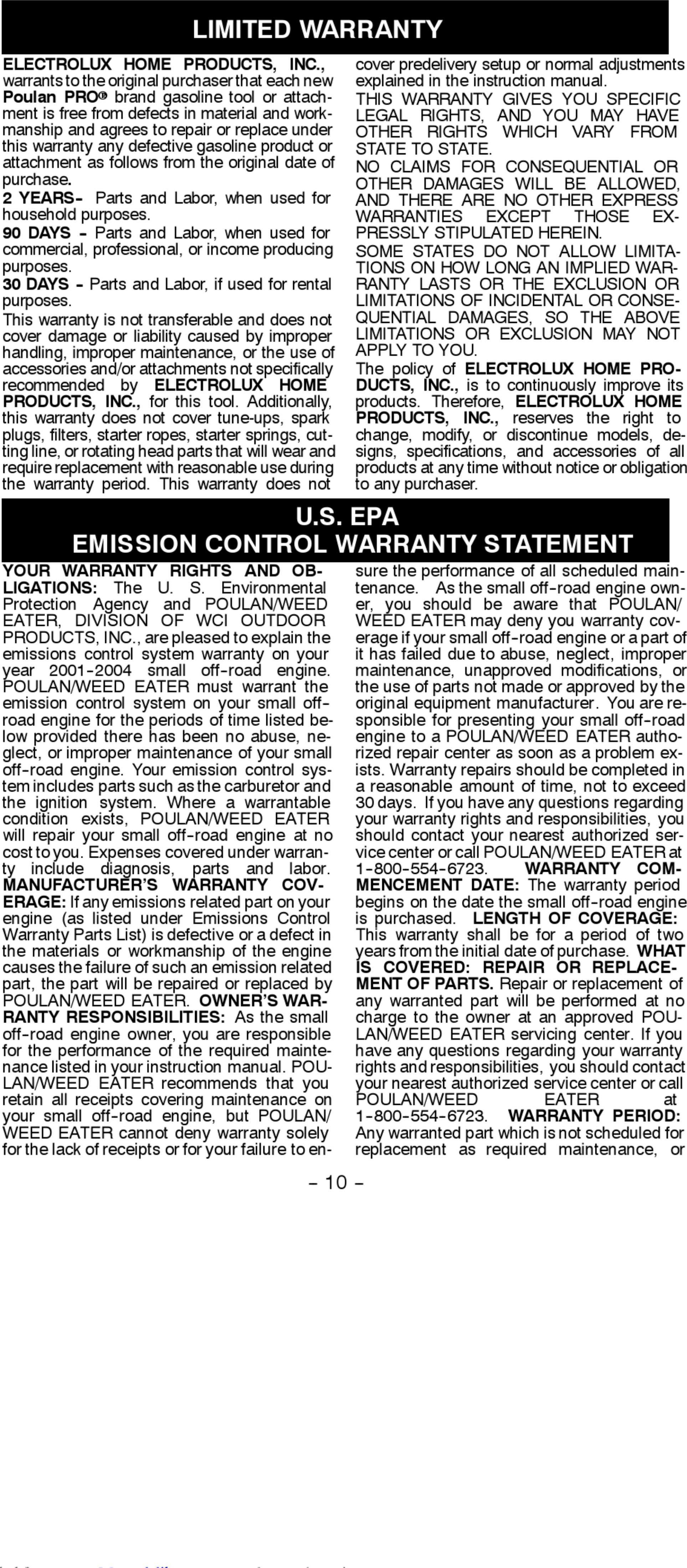 Page 10 of 11 - Poulan-Pro Poulan-Pro-Bvm200-Instruction-Manual-1002624 User Manual