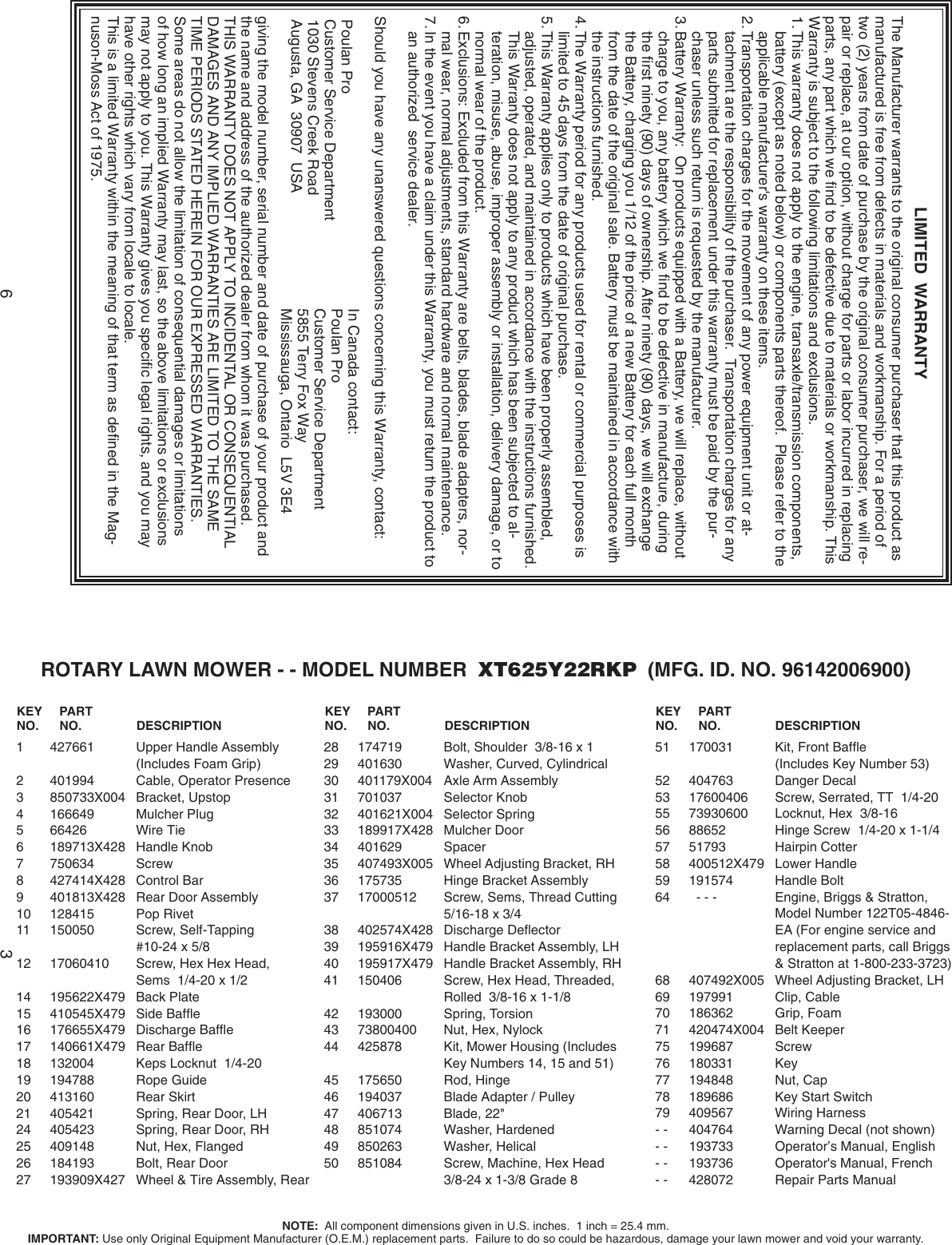 Page 5 of 8 - Poulan-Pro Poulan-Pro-Lawn-Mower-Xt625Y22Rkp-Users-Manual- IPL, XT625Y22RKP, 2009-04, LAWN MOWERS  Poulan-pro-lawn-mower-xt625y22rkp-users-manual