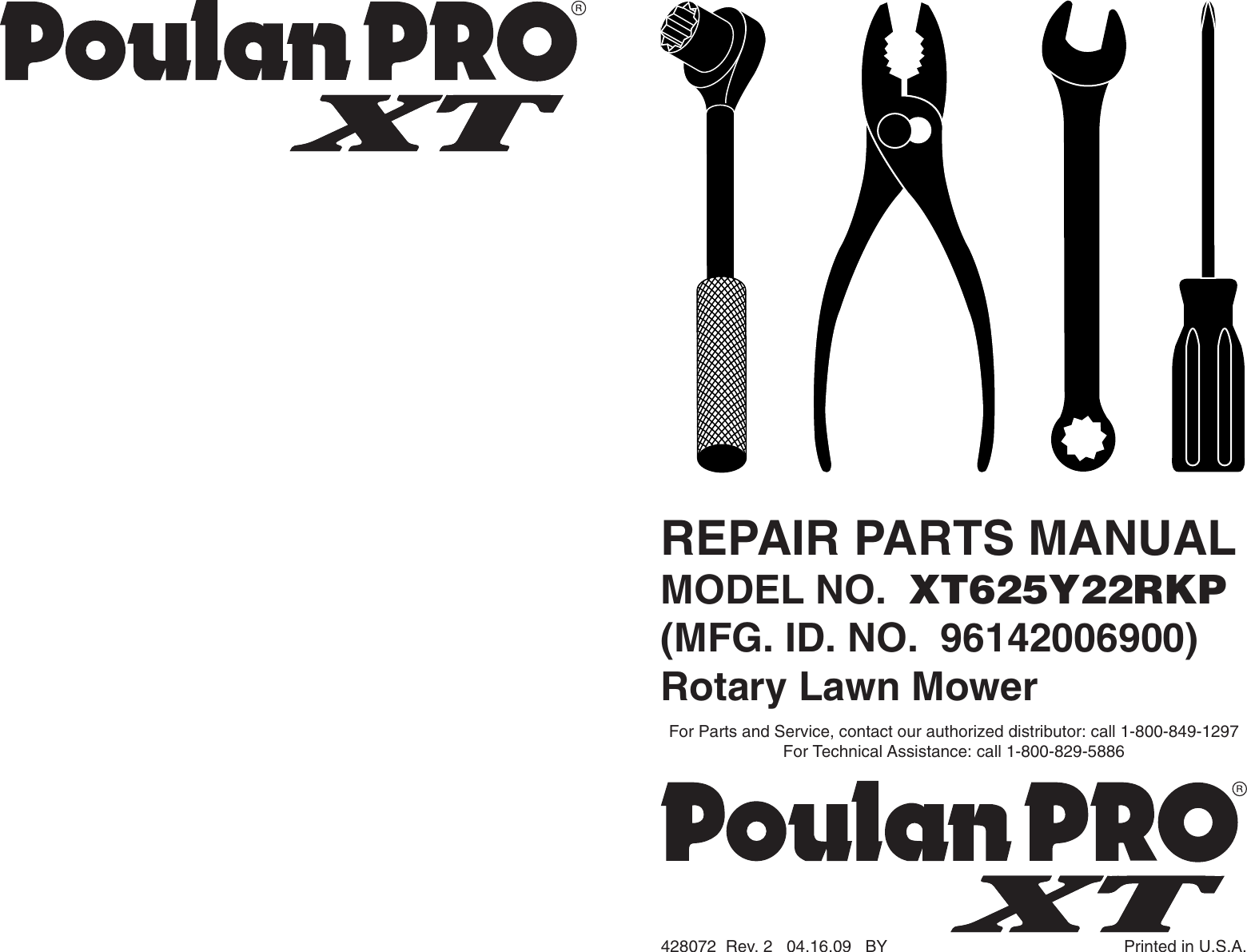 Page 8 of 8 - Poulan-Pro Poulan-Pro-Lawn-Mower-Xt625Y22Rkp-Users-Manual- IPL, XT625Y22RKP, 2009-04, LAWN MOWERS  Poulan-pro-lawn-mower-xt625y22rkp-users-manual