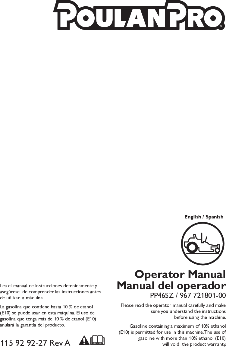 Poulan 967721801 00 OM, PRO, PP46SZ, 2017 10, ZERO TURN User Manual