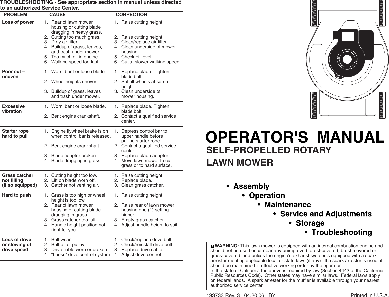 Poulan PR600Y22SHP OM,POULAN PRO,PR600Y22SHP,2006,961220014 User Manual