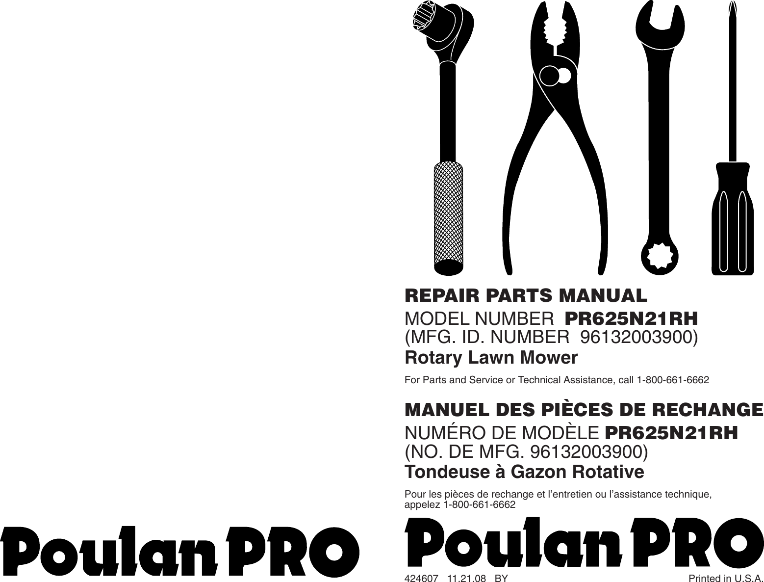Page 1 of 4 - Poulan PR625N21RH IPL, PRO, PR625N21RH, 2008-11, 424607, 96132003900, US User Manual  To The D271fff6-a399-486e-8550-9d1959d2d7a8