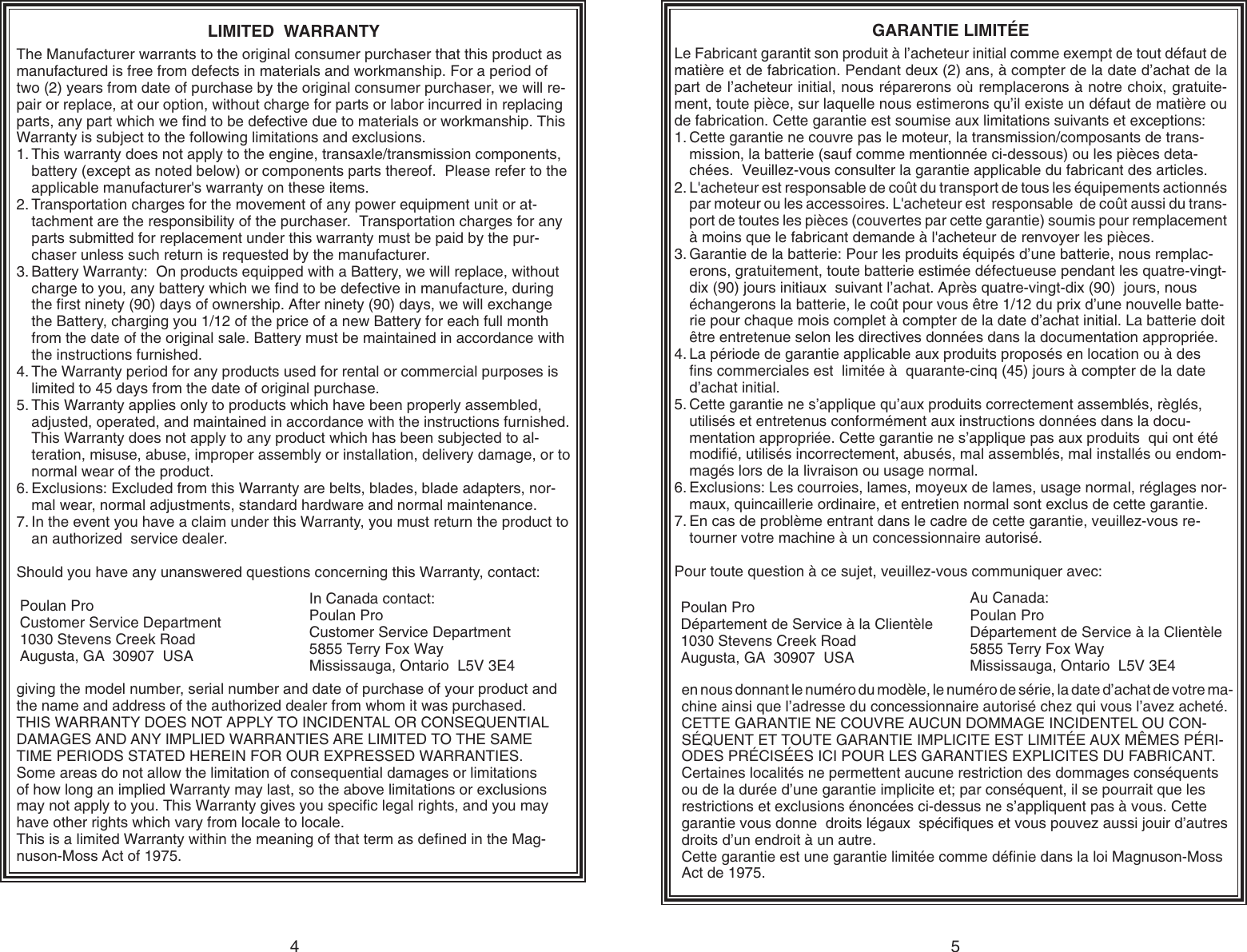Page 4 of 4 - Poulan PR625N21RH IPL, PRO, PR625N21RH, 2008-11, 424607, 96132003900, US User Manual  To The D271fff6-a399-486e-8550-9d1959d2d7a8