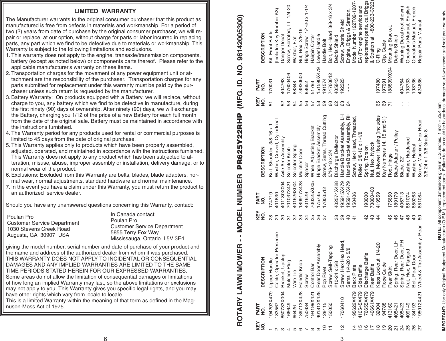 Page 3 of 4 - Poulan PR625Y22RHP IPL, PRO, PR625Y22RHP, 2009-04, 424636, 96142005300, US User Manual  To The 408224fe-06c5-4f97-b1fa-f97fd7fd086c