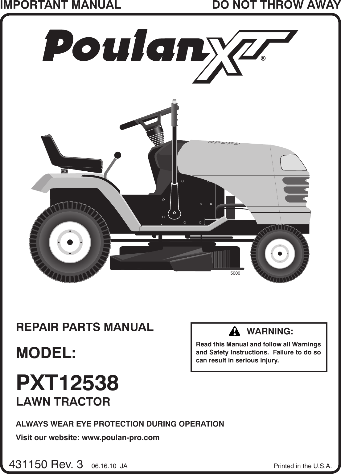 Poulan PXT12538 IPL, POULAN, PXT12538, 2010 10, 532431150R3, NAen