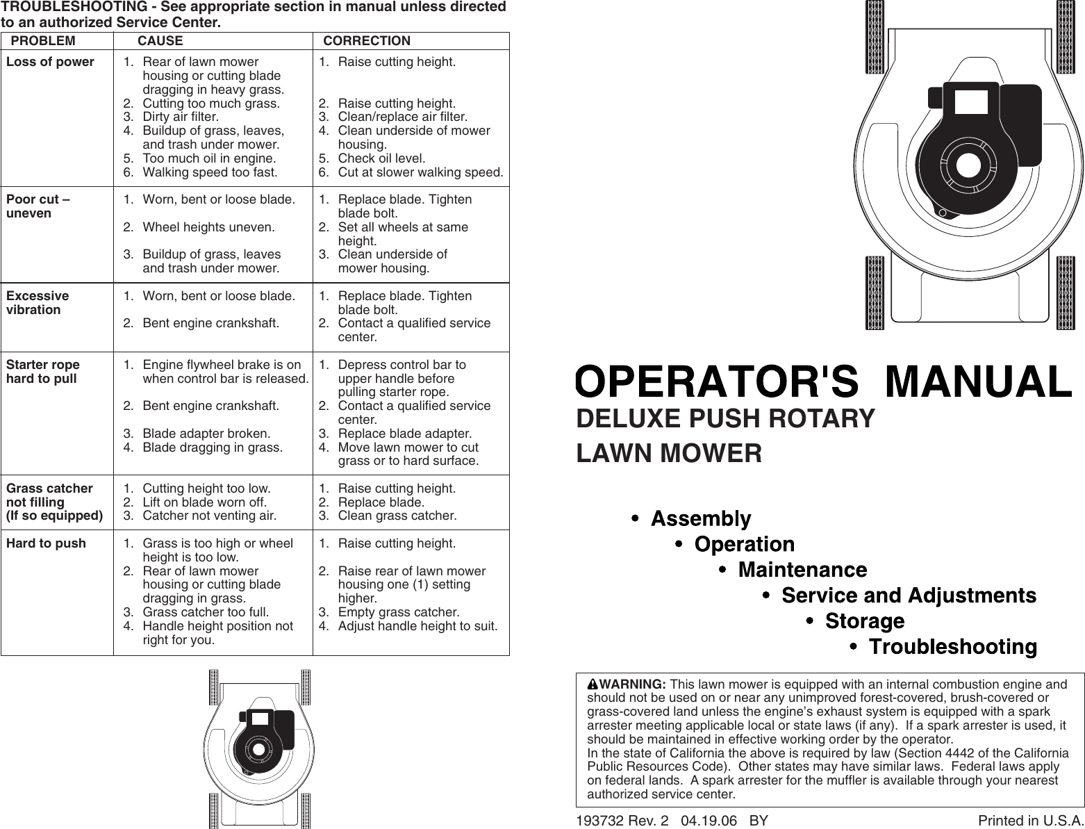 Poulan Deluxe Push Rotary 2006 04 Owners Manual OM, ROTARY, 04, LAWN MOWERS