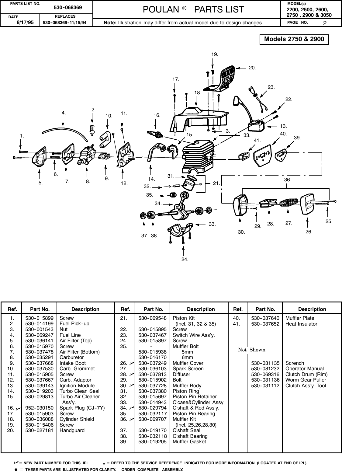 Page 2 of 6 - Poulan Poulan-P2500-Parts-Manual- IPL, 2200, 2500, 2600, 2750, 2900, 3050, 1995-08, CHAIN SAWS  Poulan-p2500-parts-manual