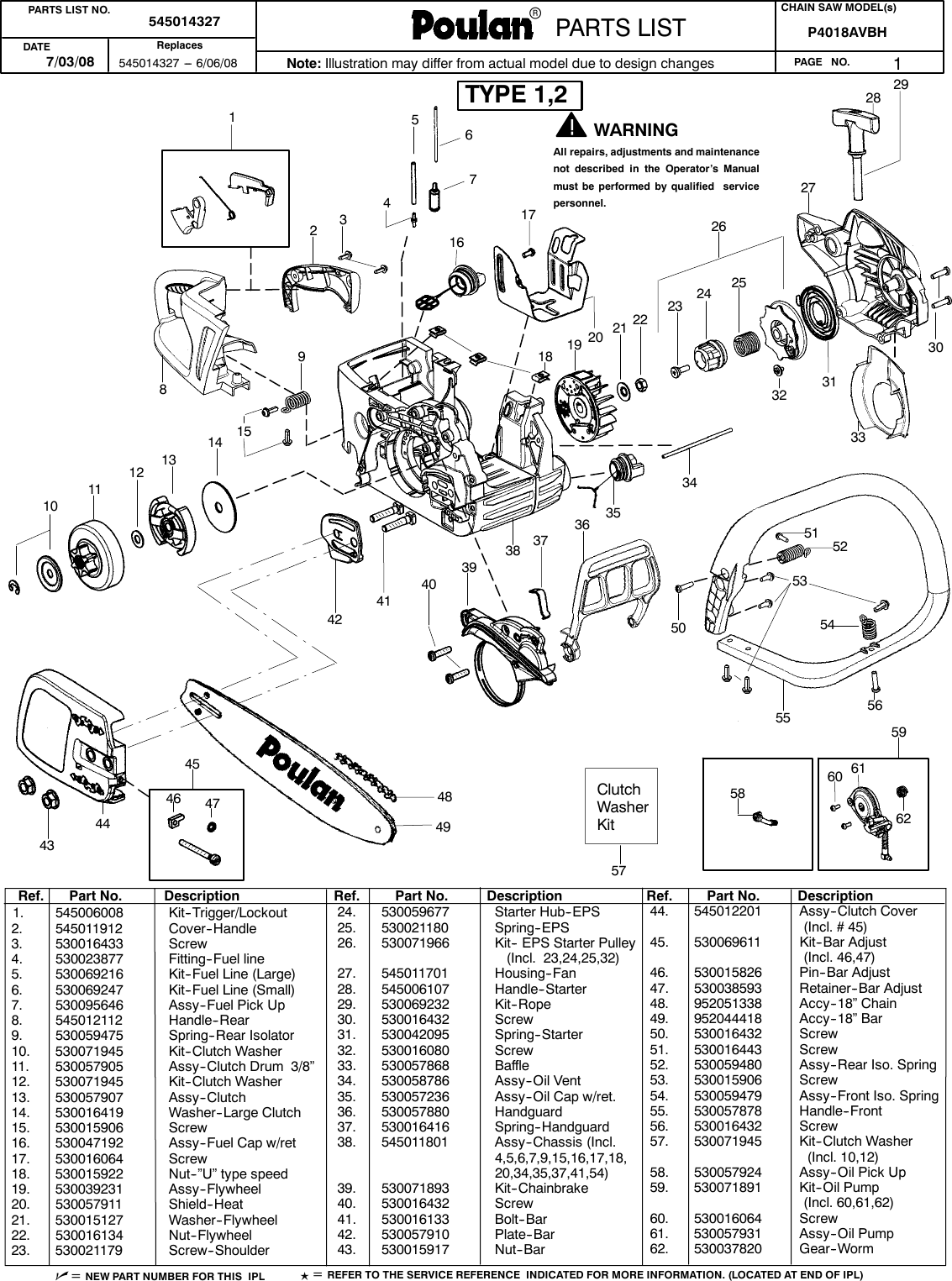 Page 1 of 3 - Poulan Poulan-P4018Wt-Parts-Manual- IPL, P4018AVBH, 2008-07, CHAIN SAWS  Poulan-p4018wt-parts-manual