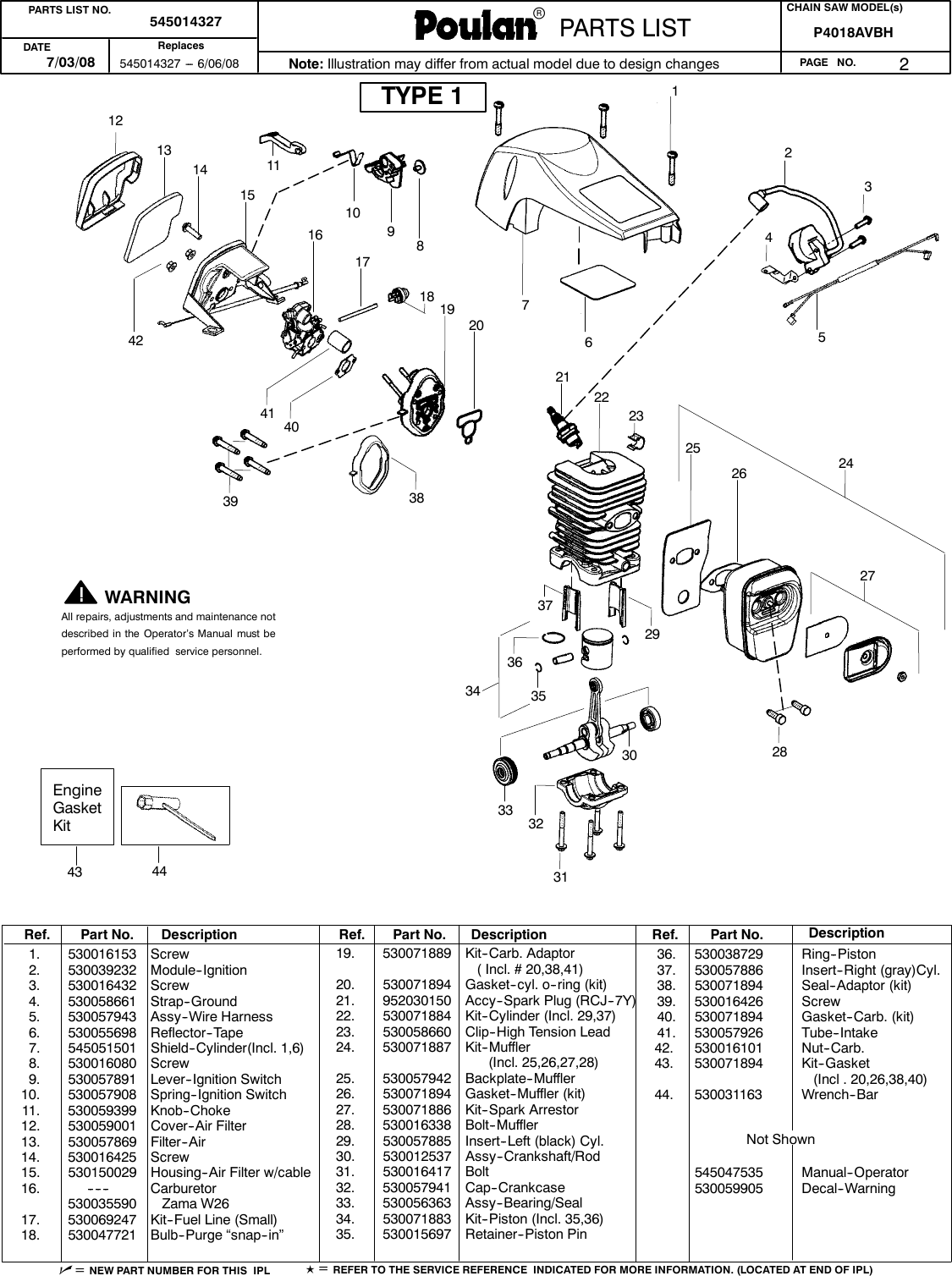 Page 2 of 3 - Poulan Poulan-P4018Wt-Parts-Manual- IPL, P4018AVBH, 2008-07, CHAIN SAWS  Poulan-p4018wt-parts-manual