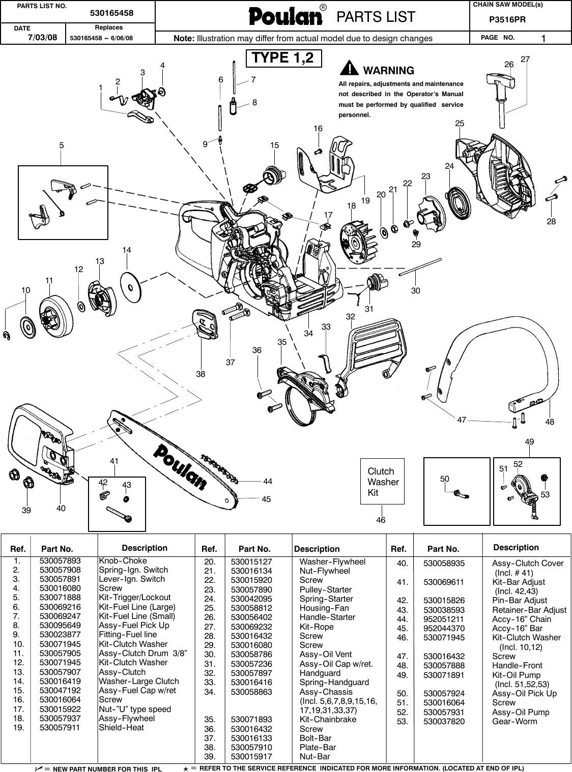 Poulan Pln3516F Parts Manual IPL, P3516PR, 2008 07, CHAIN SAWS