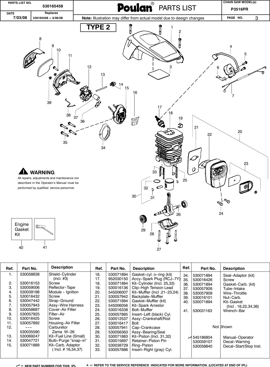 Page 3 of 3 - Poulan Poulan-Pln3516F-Parts-Manual- IPL, P3516PR, 2008-07, CHAIN SAWS  Poulan-pln3516f-parts-manual