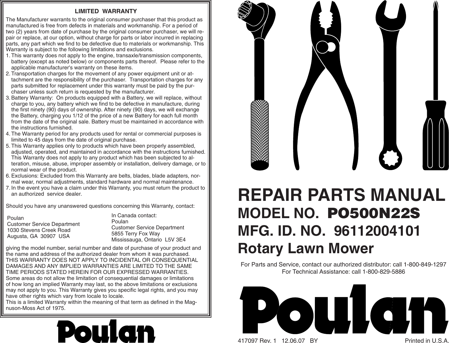 Page 1 of 2 - Poulan Poulan-Po500N22S-Users-Manual- IPL, POULAN, PO500N22S, 2007, 961120041  Poulan-po500n22s-users-manual