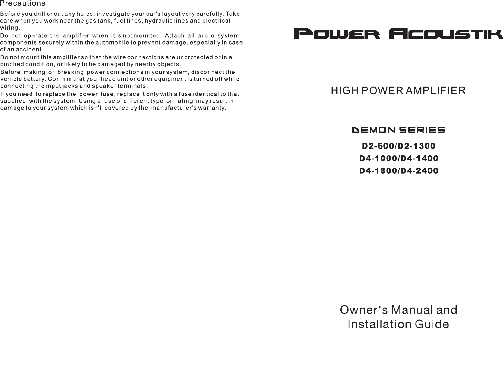 Page 1 of 6 - Power-Acoustik Power-Acoustik-Power-Acoustik-Electronics-Car-Amplifier-D2-1300-Users-Manual- MA35C Mosfet Amps OM  Power-acoustik-power-acoustik-electronics-car-amplifier-d2-1300-users-manual